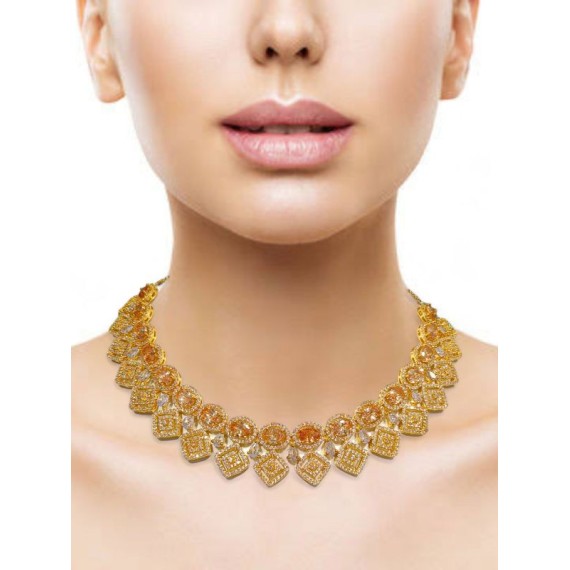 DN17YEGO Fancy Indian american diamond gold plated necklace jewelry set