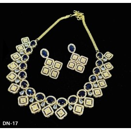 DN17BLGO Fancy Indian american diamond gold plated necklace jewelry set