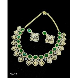 DN17GRGO Fancy Indian american diamond gold plated necklace jewelry set