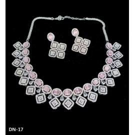 DN17PIRH Fancy Indian american diamond gold plated necklace jewelry set