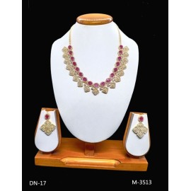 DN17REGO Fancy Indian american diamond gold plated necklace jewelry set