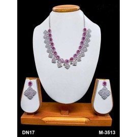 DN17RERH Fancy Indian american diamond gold plated necklace jewelry set