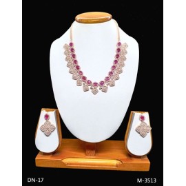 DN17RERO Fancy Indian american diamond gold plated necklace jewelry set