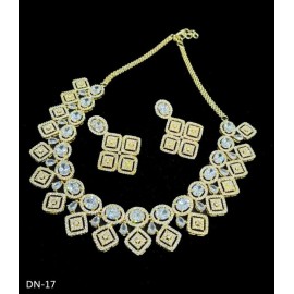 DN17WHGO Fancy Indian american diamond gold plated necklace jewelry set