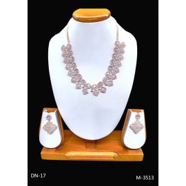 DN17WHRO Fancy Indian american diamond gold plated necklace jewelry set