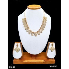 DN17YEGO Fancy Indian american diamond gold plated necklace jewelry set