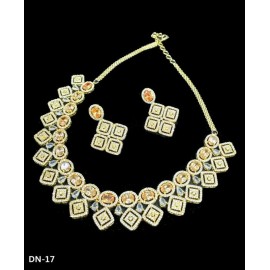 DN17YEGO Fancy Indian american diamond gold plated necklace jewelry set