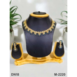 DN18BLGO Fancy Indian american diamond gold plated necklace jewelry set