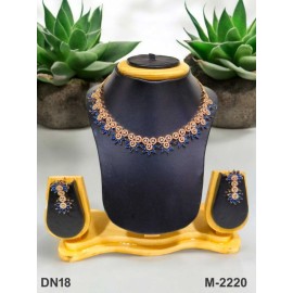 DN18BLRO Fancy Indian american diamond gold plated necklace jewelry set