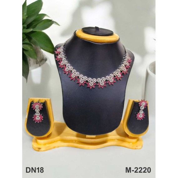 DN18RERH Fancy Indian american diamond gold plated necklace jewelry set