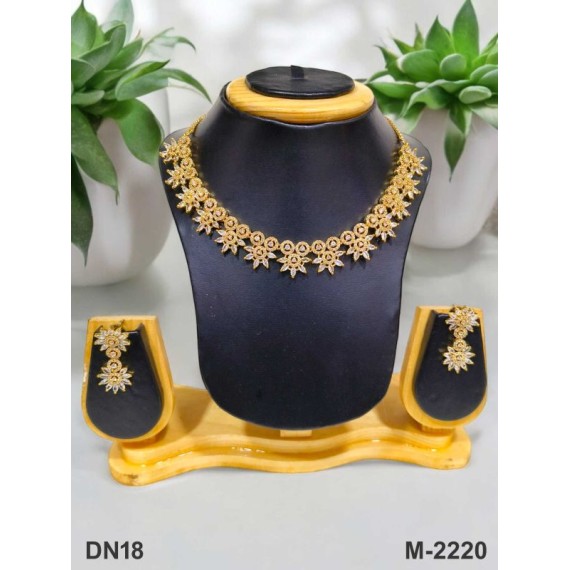 DN18WHGO Fancy Indian american diamond gold plated necklace jewelry set