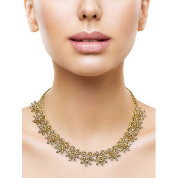 DN18WHGO Fancy Indian american diamond gold plated necklace jewelry set