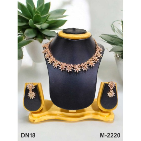 DN18WHRO Fancy Indian american diamond gold plated necklace jewelry set