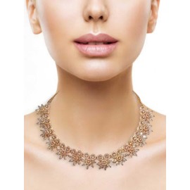 DN18WHRO Fancy Indian american diamond gold plated necklace jewelry set