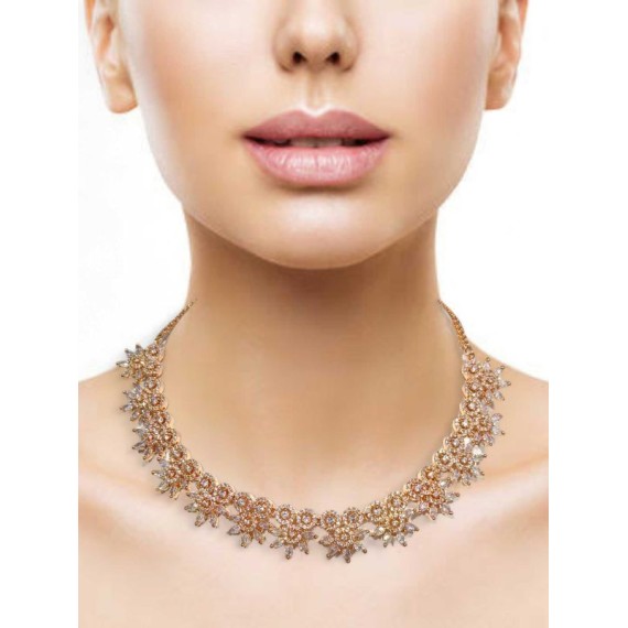 DN18WHRO Fancy Indian american diamond gold plated necklace jewelry set