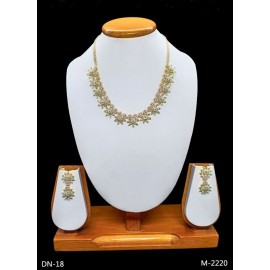 DN18AQGO Fancy Indian american diamond gold plated necklace jewelry set