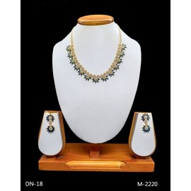 DN18BLGO Fancy Indian american diamond gold plated necklace jewelry set