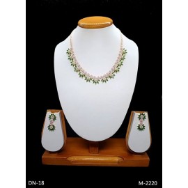 DN18GRGO Fancy Indian american diamond gold plated necklace jewelry set