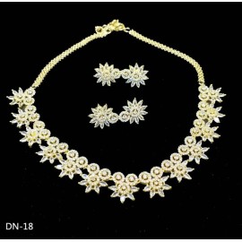 DN18WHGO Fancy Indian american diamond gold plated necklace jewelry set