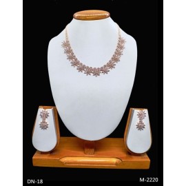 DN18WHRO Fancy Indian american diamond gold plated necklace jewelry set