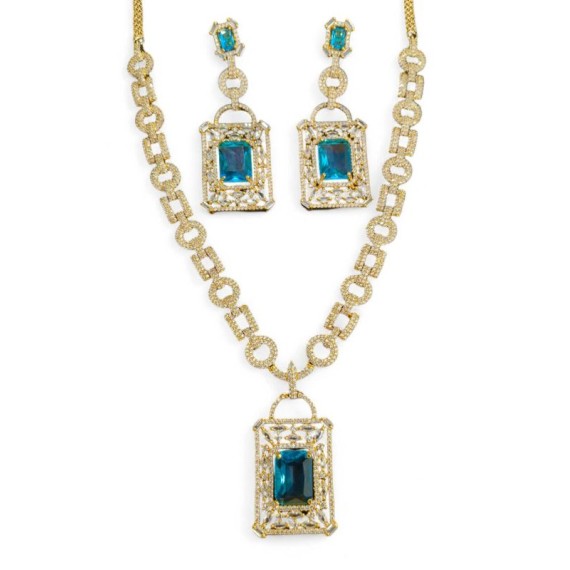 DN19AQGO Fancy Indian american diamond gold plated necklace jewelry set