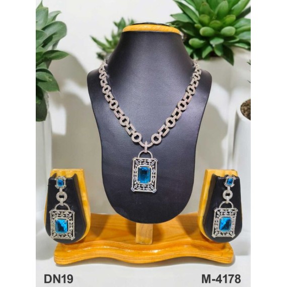 DN19AQRH Fancy Indian american diamond gold plated necklace jewelry set