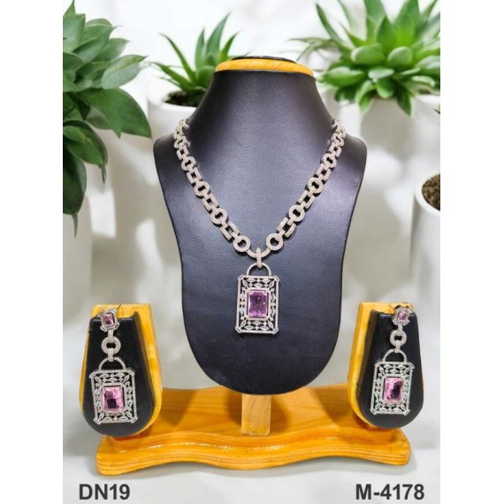 DN19PIRH Fancy Indian american diamond gold plated necklace jewelry set