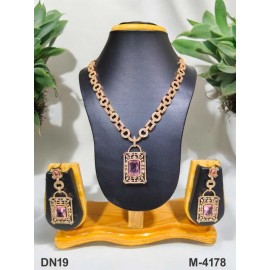 DN19PIRO Fancy Indian american diamond gold plated necklace jewelry set