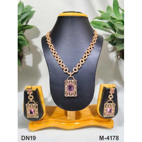 DN19PIRO Fancy Indian american diamond gold plated necklace jewelry set