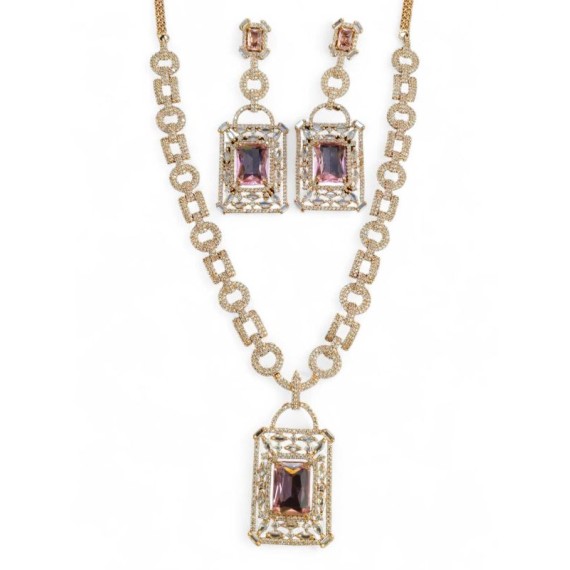 DN19PIRO Fancy Indian american diamond gold plated necklace jewelry set