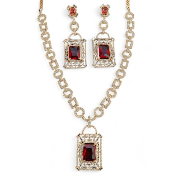 DN19RERO Fancy Indian american diamond gold plated necklace jewelry set