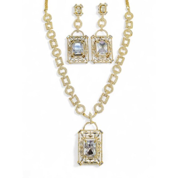 DN19WHGO Fancy Indian american diamond gold plated necklace jewelry set