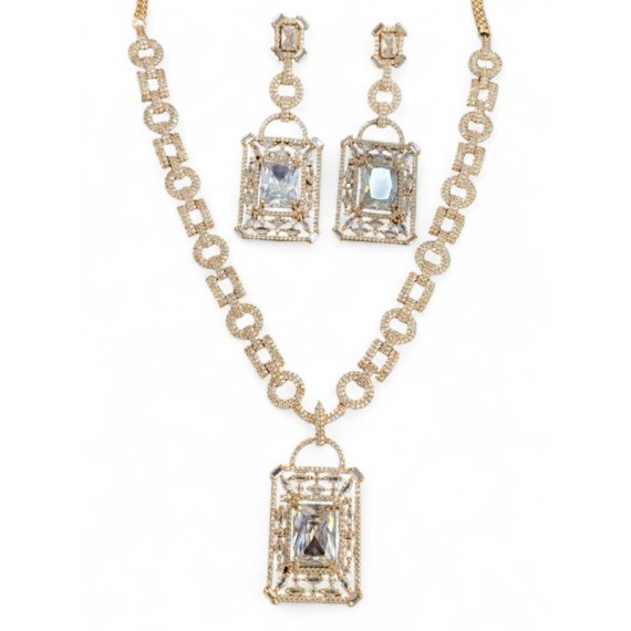 DN19WHRO Fancy Indian american diamond gold plated necklace jewelry set