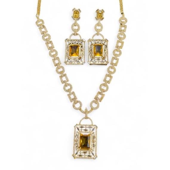 DN19YEGO Fancy Indian american diamond gold plated necklace jewelry set