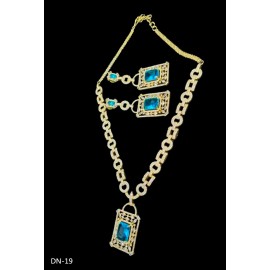 DN19AQGO Fancy Indian american diamond gold plated necklace jewelry set