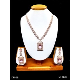 DN19PIRO Fancy Indian american diamond gold plated necklace jewelry set