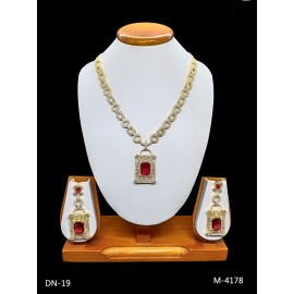 DN19REGO Fancy Indian american diamond gold plated necklace jewelry set