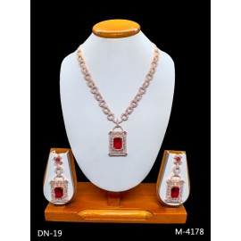 DN19RERO Fancy Indian american diamond gold plated necklace jewelry set