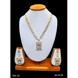 DN19WHGO Fancy Indian american diamond gold plated necklace jewelry set