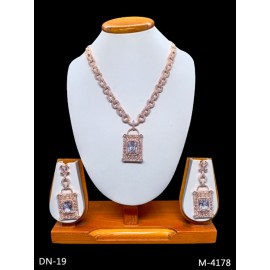 DN19WHRO Fancy Indian american diamond gold plated necklace jewelry set