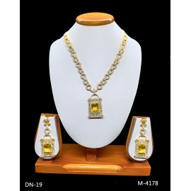 DN19YEGO Fancy Indian american diamond gold plated necklace jewelry set