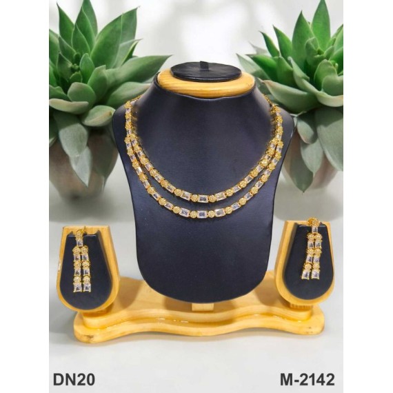 DN20WHGO Fancy Indian american diamond gold plated necklace jewelry set