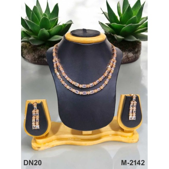 DN20WHRO Fancy Indian american diamond gold plated necklace jewelry set