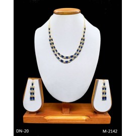 DN20BLGO Fancy Indian american diamond gold plated necklace jewelry set