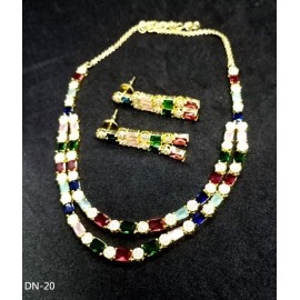DN20MUGO Fancy Indian american diamond gold plated necklace jewelry set