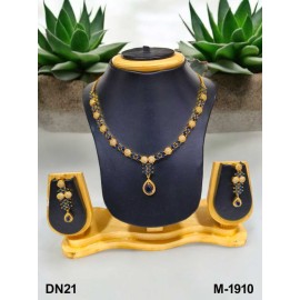 DN21BLGO Fancy Indian american diamond gold plated necklace jewelry set