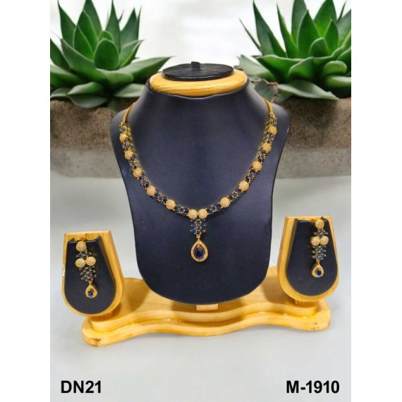 DN21BLGO Fancy Indian american diamond gold plated necklace jewelry set