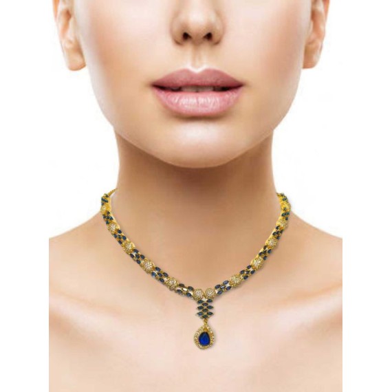 DN21BLGO Fancy Indian american diamond gold plated necklace jewelry set