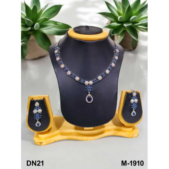 DN21BLRH Fancy Indian american diamond gold plated necklace jewelry set