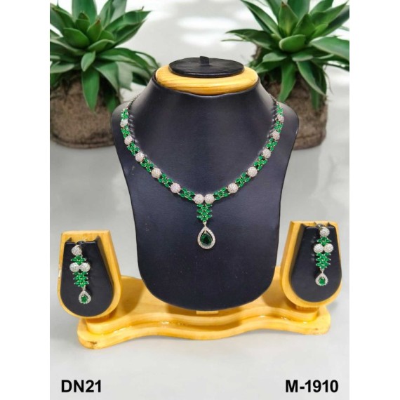 DN21GRRH Fancy Indian american diamond gold plated necklace jewelry set